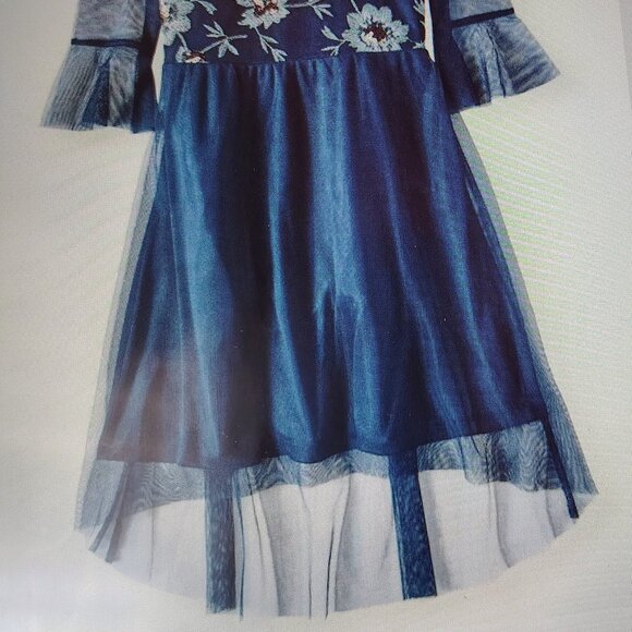 Wonder Nation Navy blue floral mesh embroidered dress with long sleeves (M 7-8) - Picture 2 of 11